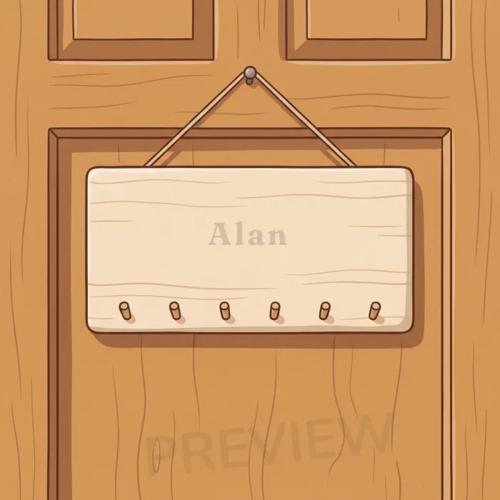 Alan on the door plaque, from the book's opening page