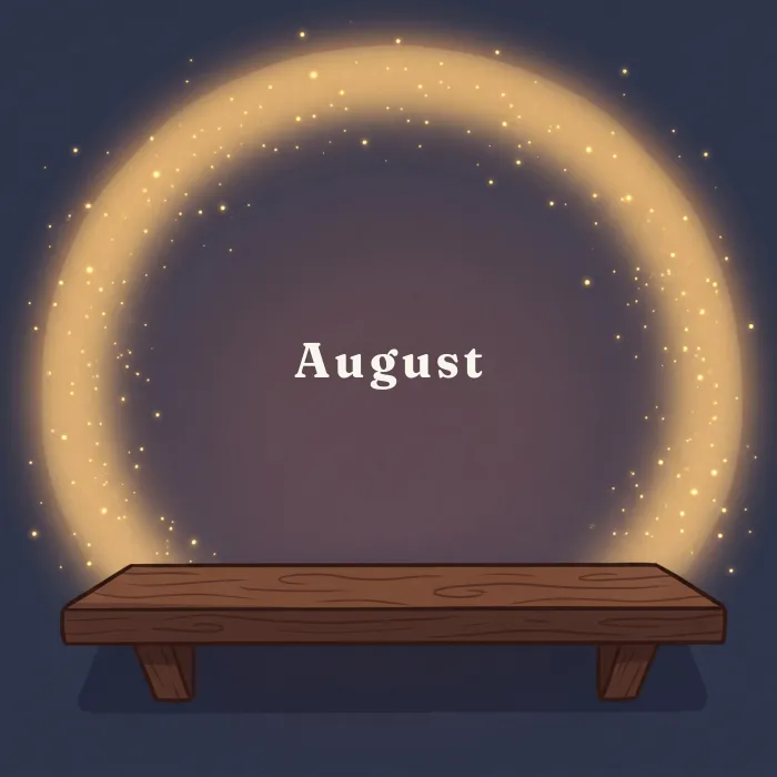 August complete and glowing, from the book's payoff page