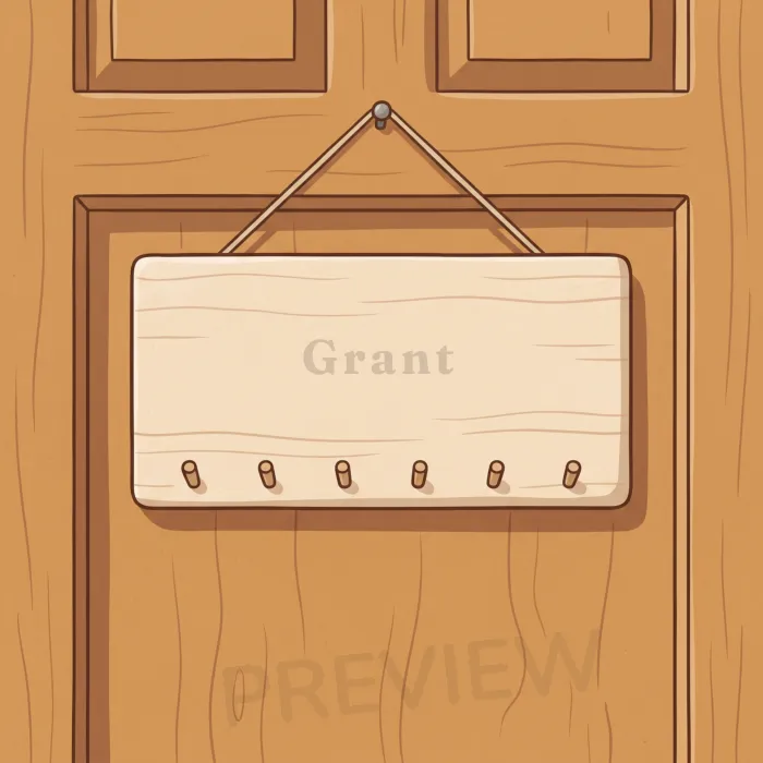 Grant on the door plaque, from the book's opening page
