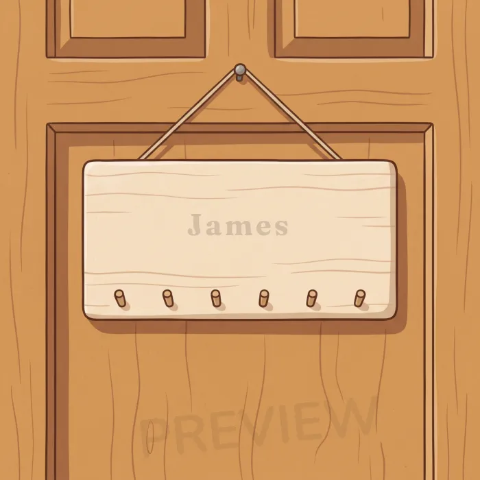 James on the door plaque, from the book's opening page